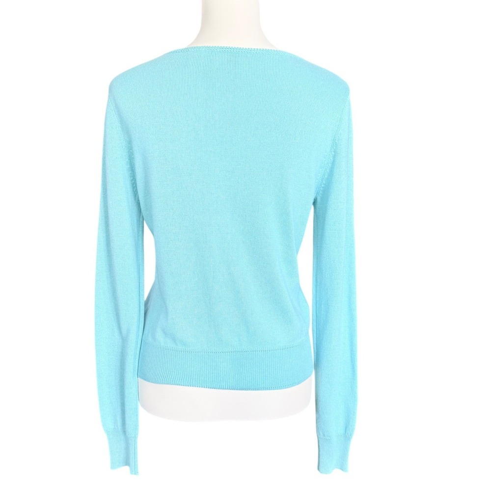 Milly of New‎ York Turquoise Blue Silk Cashmere Cardigan Lime Trim L vintage - Picture 3 of 9